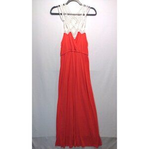 Peppe Peluso Women's Crocheted Maxi Dress Racerback Straps Coral/White Large